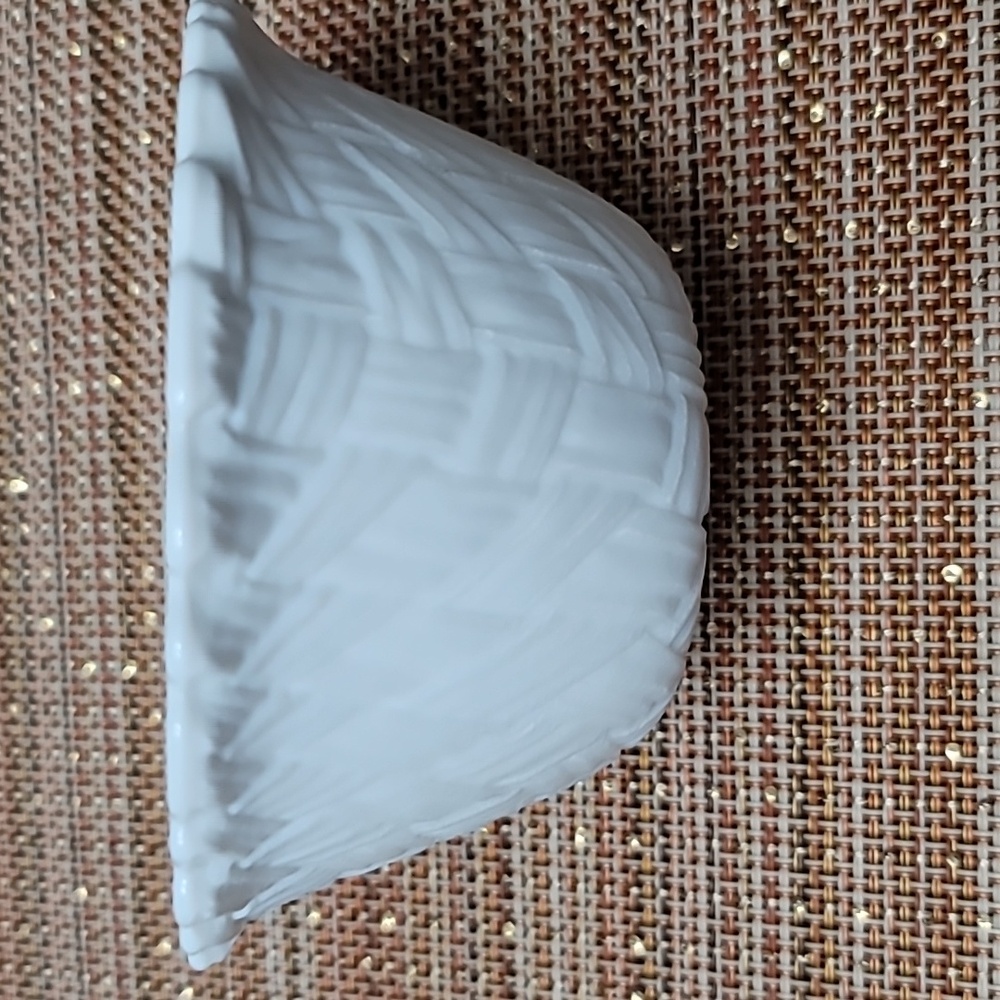 White Milk Glass 1960's Footed Dessert bowl. Basket Weave pattern